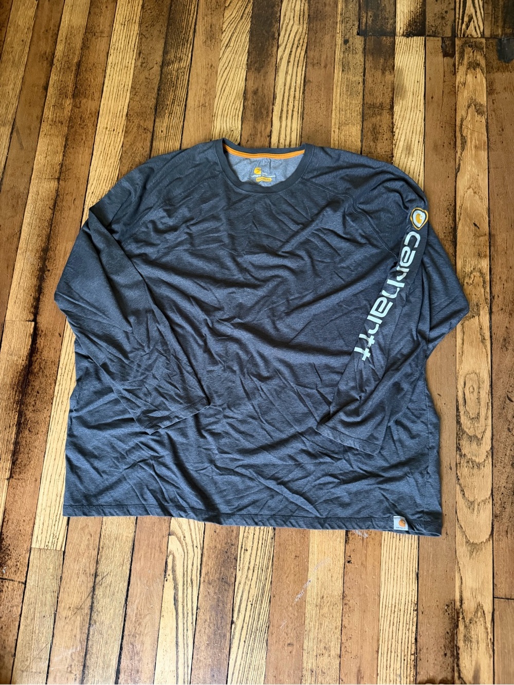 Carhartt Men's Long-Sleeve Logo Tee - Heather Dark Gray with Yellow Trim